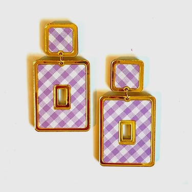 Sample Sale Lavender Gingham Rectangular Earrings
