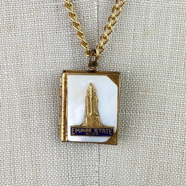 Vintage 1940s Pendant Locket Necklace Empire State Building Mother of Pearl Art Deco New York City 