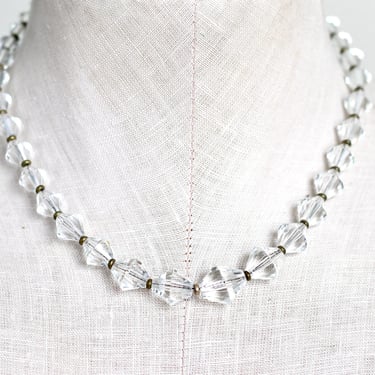 1930s Faceted Crystal Bicone Bead Graduated Necklace on Fine Gold Filled Chain 
