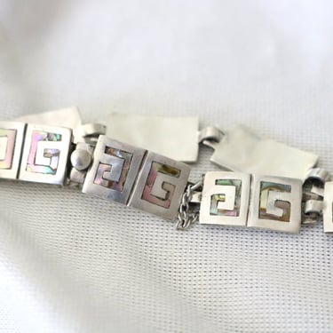 taxco sterling + inlay abalone link bracelet 