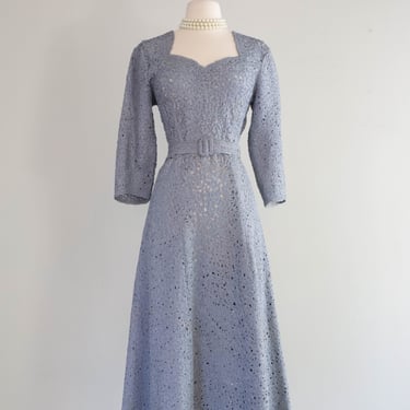 Elegant 1940's Soutache Dress in Periwinkle Blue / Large