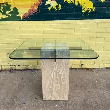 Mid-Century Travertine and Bras Side Table 