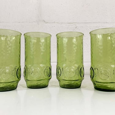 Vintage Green Glasses Set of 4 Mid-Century Colorful Serving Glassware Barware Avocado Party Cocktail Dot 1960s 60s 