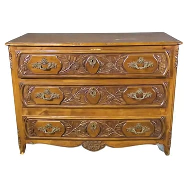 Carved Walnut Floral French Louis XV Style Commode Dresser