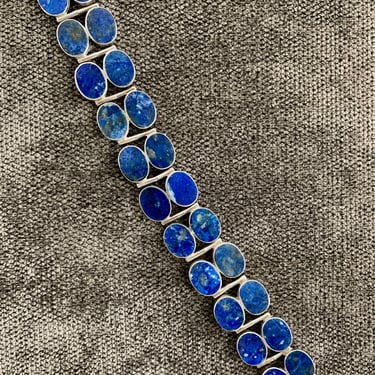 Vintage Lapis Bracelet - Sterling Silver - Handmade - Box Clasp with Saftey Lock - 7-1/2 Inches Long 