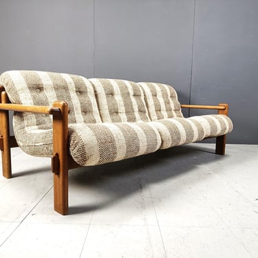 Vintage brutalist sofa, 1970s - mid century sofa  - vintage seventies sofas - design sofa  - wooden sofa 