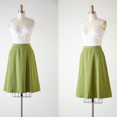 lime green skirt | 60s 70s vintage Dutch Maid acid pea green short a-line skirt 