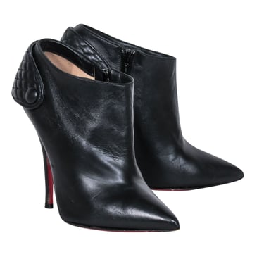 Christian Louboutin - Black Leather Pointed Toe Heeled Short Boots Sz 7
