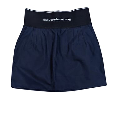 Alexander Wang - Navy Cotton Blend Mini Skirt w/ Logo Elastic Sz 12