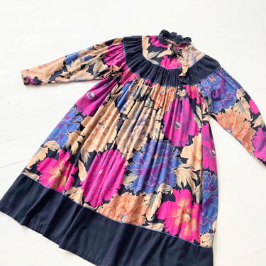 1980s Abstract Botanical Print Cotton Dress 