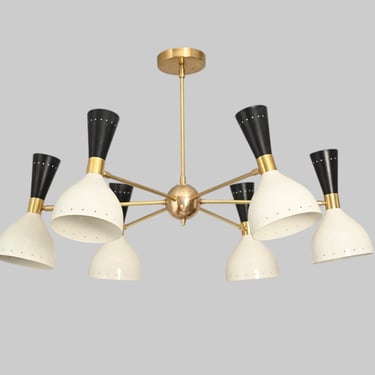 MCM Italian Stilnovo Style Hourglass Shade 12 Lights Chandelier 