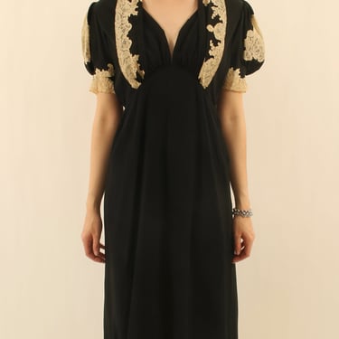 1940s black rayon dress with lace detail