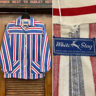 Vintage 1950’s “White Stag” Cotton Nautical Stripe Workwear Jacket, 50’s Chore Jacket, Vintage Clothing 