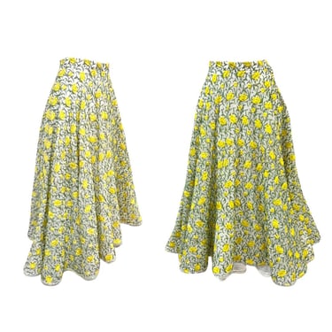 Vtg 50s 1950s Buttercup Yellow Delicately Embroidered Pinup Full Circle Skirt 