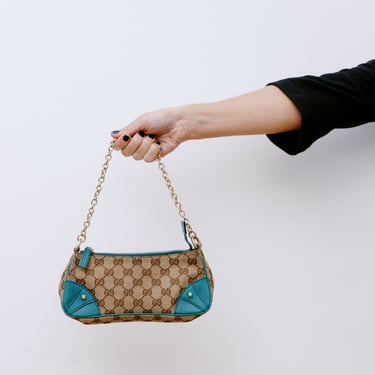 Gucci Monogram and Teal Pochette