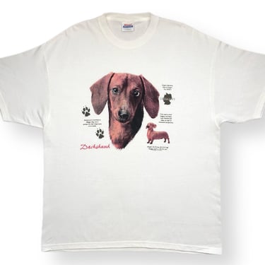 Vintage 90s Dachshund Dog Portrait & Statistics Graphic Animal/Pet T-Shirt Size XL 