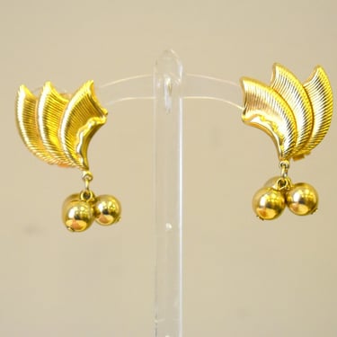 1950s Gold Swoop Dangle Clip Earrings 