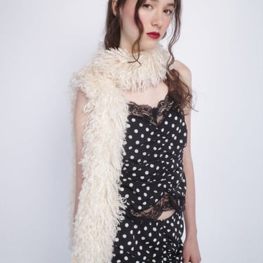 Anna Sui Faux Curly Lamb Fur Long Scarf - White