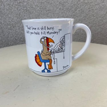 Vintage coffee mug “that line is busy will you hold till Monday?”turkey at phone switchboard theme by Recycled Paper Products Sandra Boynton 