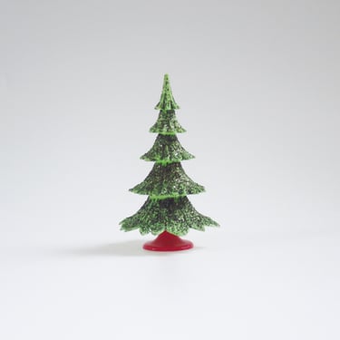 Vintage Christmas Putz Tree • Green Mica Glitter Tiered Tree •  Mid Century Western Germany • SwirlingOrange11 