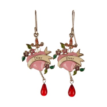 Dior Pink Heart Charm Earrings