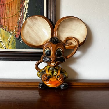 Vintage 1970s Hand Painted Chalkware Mouse Wall Decor Miller Studios Style 