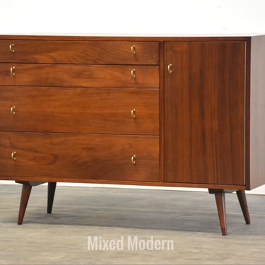 Refinished 47.75” Walnut and Brass Credenza 