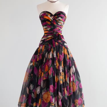 Gorgeous 1980's French Designer Autumn Silk Evening Dress / Small