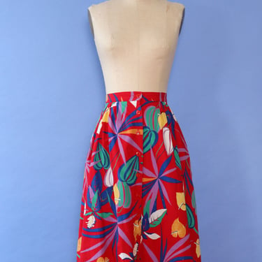 Vibrant Leafy Print Skirt M