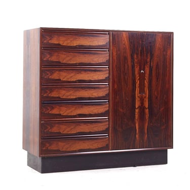 Westnofa Mid Century Danish Rosewood 14 Drawer Armoire Gentleman's Chest Highboy Dresser - mcm 