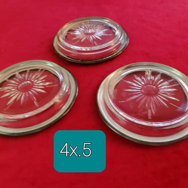 Set of 3 Retro SilverPlate Cut Glass coasters Vintage Leonard Silver Plate Co Ashtrays 