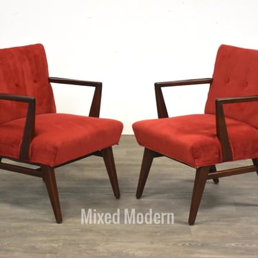 Red Mid Century Modern Lounge Chairs - A Pair 