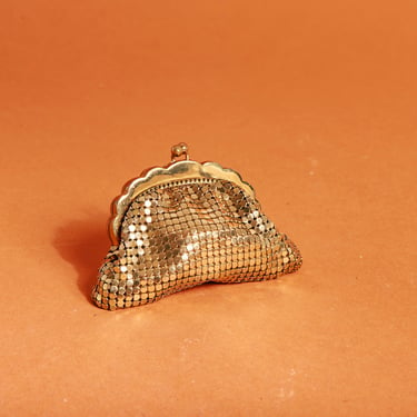70s Gold Evening Tiny Coin Purse Vintage Small Mesh Pouch 