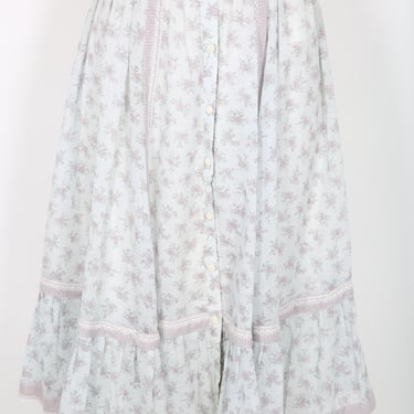 GUNNE SAX Skirt Blue Floral Midi Skirt with Lace Details Cottagecore Prairie Country  Summer 