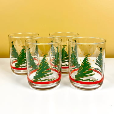 Set of 90s Christmas Tree Glasses by Libbey 