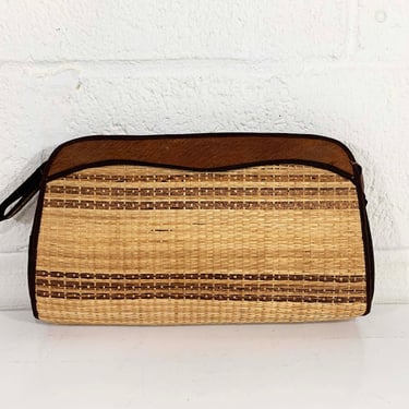 Vintage Brown Structured Clutch Purse Bag Handbag Retro Woven Beige 70s 1970s Boho Bohemian Retro Aesthetic 