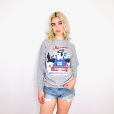 Spuds Mackenzie Bud Light Sweatshirt // vintage 80s tee t-shirt boho cotton t shirt dress sweater grey 1980s 80's // S/M 