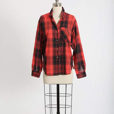 Christmas plaid blouse | Vintage 80s red plaid cotton top blouse 