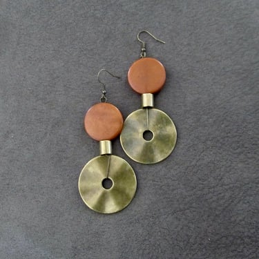 Oversized orange and bronze mid century modern earrings 