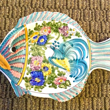 Skyros Greece 9” inch Fish Platter~ Fish Plate~ Hand Painted Greek Island Fish Tray Plaque~ Vintage Beach House Decor 