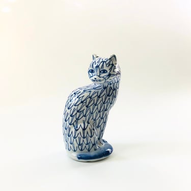 Blue and White Porcelain Cat 