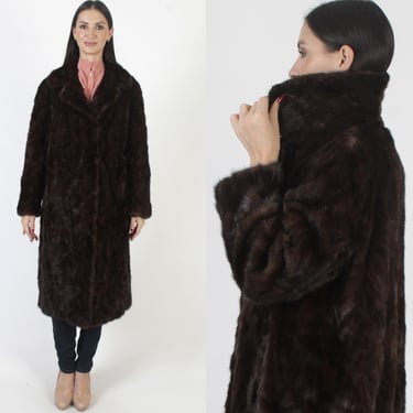 Full Length Mahogany Mink Coat, Vintage 80s Ranch Fur Overcoat, Long Luxury Princess Jacket 