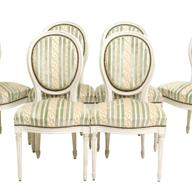 Chairs, Side, Dining, 6, French Louis XVI Style Upholstered, Nailhead, Vintage!