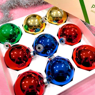 VINTAGE: 9pcs - Red Glass Ornaments in Box  - Jumbo Pyramid Glass Ornaments - Mercury Glass - Christmas - SKU 28 29-D-00040128 