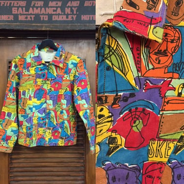 Vintage 1980’s/90’s “Ken Done” Artist Print Denim Jacket, Pop Art Style, Cartoon Print, Fitted Jacket, Vintage Clothing 