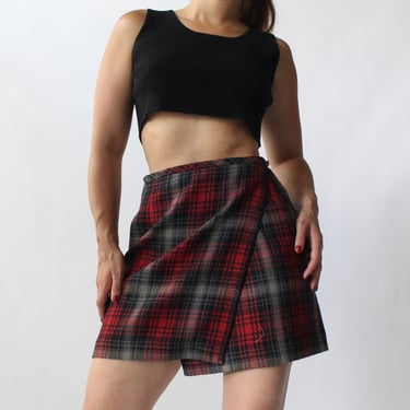 90s Plaid Wool Wrap Skirt - W26