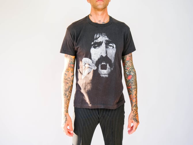 Vintage 80s Frank Zappa Portrait Black Single Stitch Tee Shirt | Made in USA | 50/50 Screen Stars | 1980s ZAPPA Rock Alternative T-Shirt 
