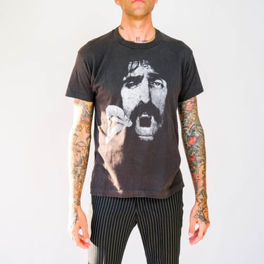 Vintage 80s Frank Zappa Portrait Black Single Stitch Tee Shirt | Made in USA | 50/50 Screen Stars | 1980s ZAPPA Rock Alternative T-Shirt 