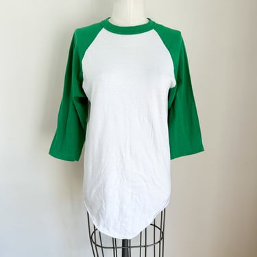 Vintage 1980s Green & White Baseball T-shirt / S 