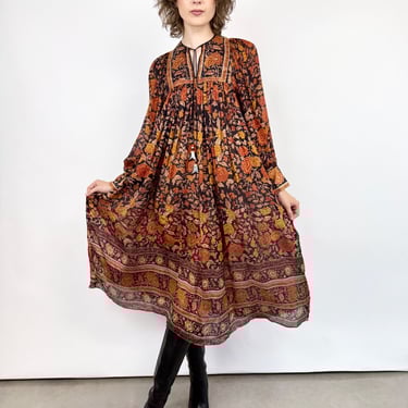 Sleeping Autumn Silk Block Print Dress